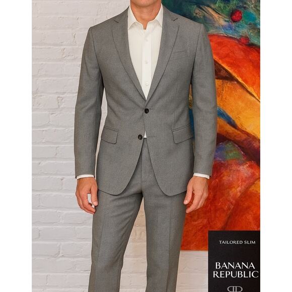 BR Banana Republic 40L 35x31 Slim Steel Blue Italian Marzotto Wool Suit - Picture 2 of 16